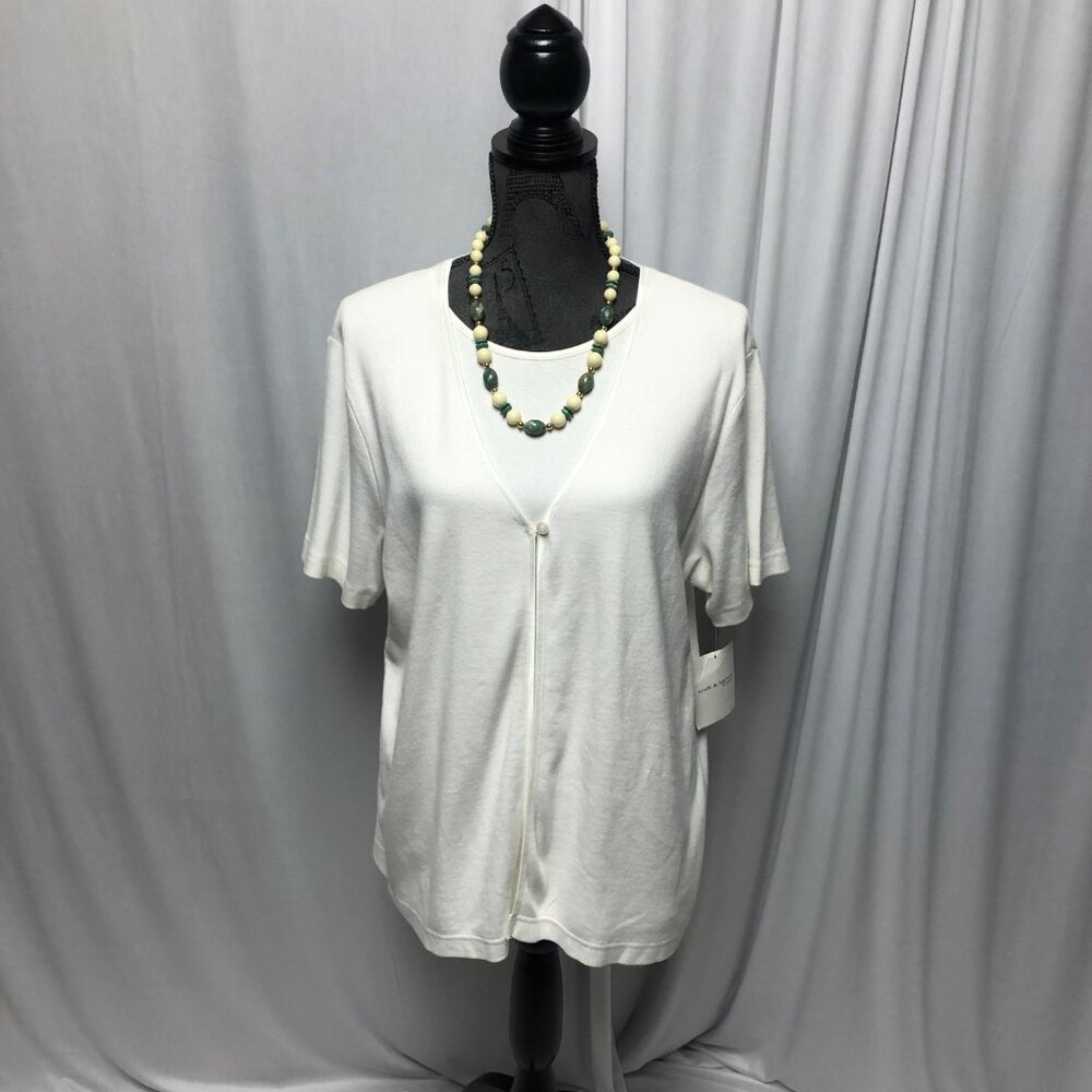 Croft and Barrow Stretch Knit Top Womens Size Large White Two Piece Look NEW
